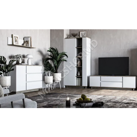 Comodă Concept 1D3S 120x82x40 cm stejar/alb